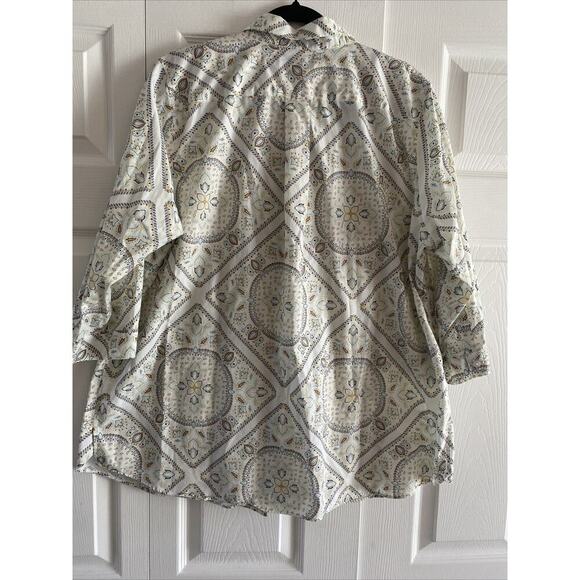 Lands End Women's 18W No Iron Supima Long Sleeve Button Down Paisley Career Top - Picture 5 of 6